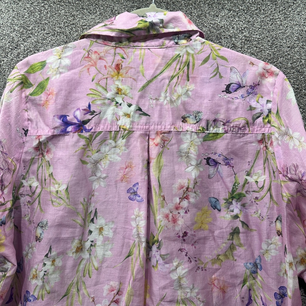 Bailey/44 Button Up Blouse Top Women XL Pink Floral Butterfly Lyocell Whimsical - Picture 9 of 12